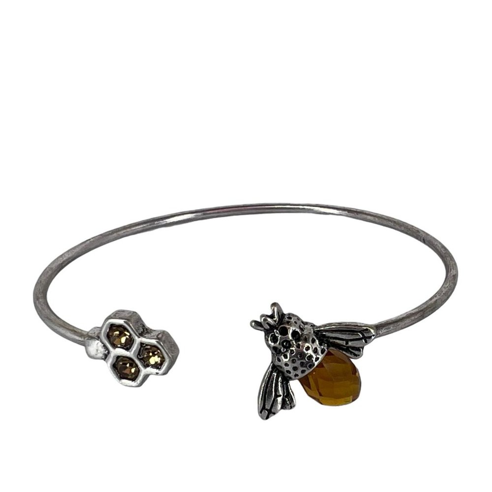 Queen Honey Bee Bangle Bracelet Beehive Honeycomb Jewelry Adjustable Silver Tone
